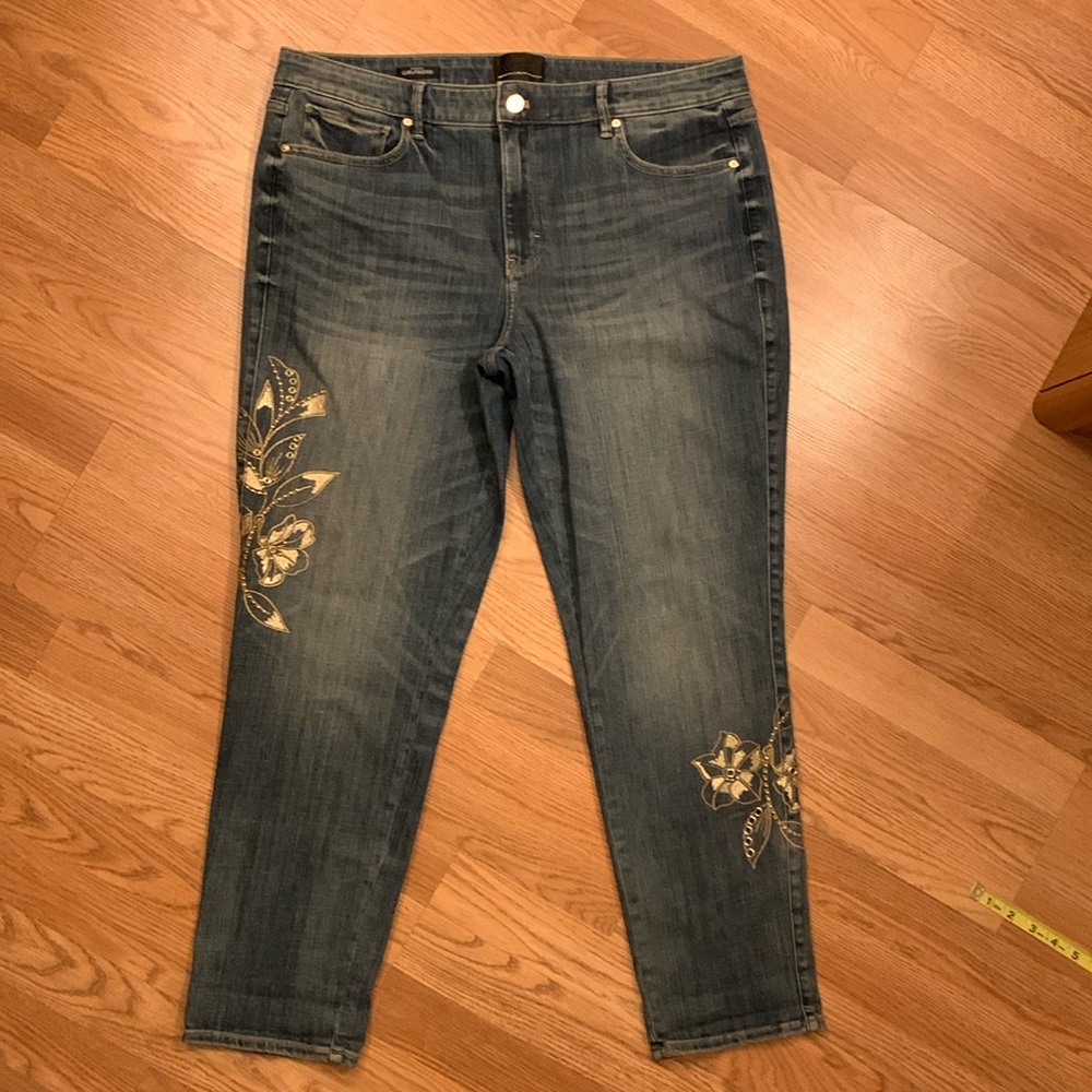 White House Black Market Gold Embellished Jeans - Size 14